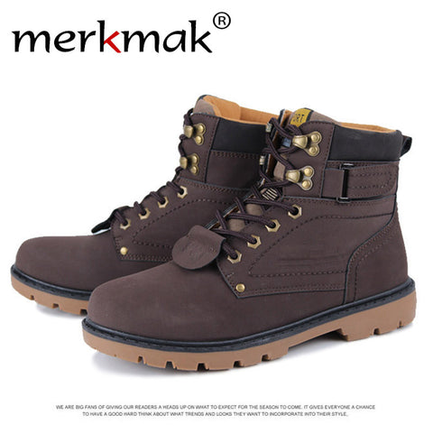 Merkmak Unisex Martin Fur Boots Autumn Winter Fashion Warm Leather Boot Outdoor Waterproof Martin Boots Ankle Zapatos Hombres