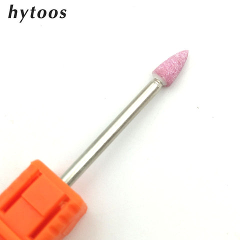 HYTOOS Pink Ceramic Stone Spear Nail Drill Bit 3/32" Rotary Burr Corundum Bits For Manicure Drill Accessory Tools Nail Mill