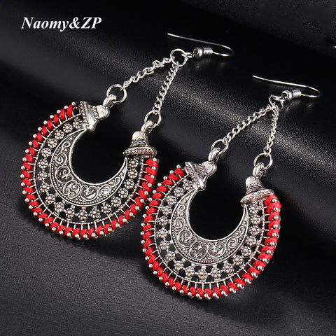 Naomy&ZP Long Flower Ethnic Dangle Bohemian Earrings Women Vintage Boho Large Tassel Big Drop Earrings For Women Fashion Jewelry