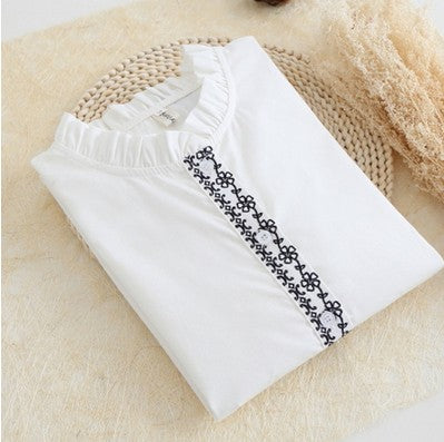 White Blouse Women Work Wear Button Up Lace Turn Down Collar Long Sleeve Cotton Top Shirt Plus Size S-XXL blusas feminina T56302