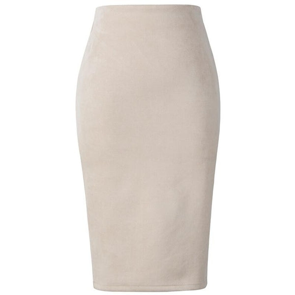 Neophil 2017 Winter Gray Pink Women Suede Midi Pencil Skirts Causal High Waist Sexy Stretch Ladies Office Work Wear Saia S1009