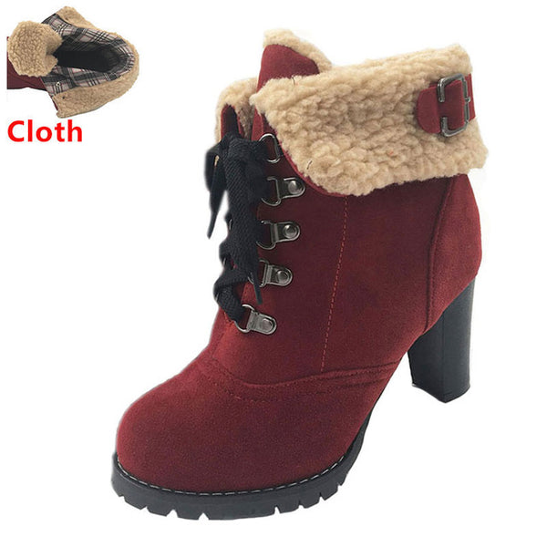 TAOFFEN women high heel half short ankle boots winter martin snow botas fashion footwear warm heels boot shoes AH195 size 32-43