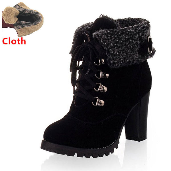 TAOFFEN women high heel half short ankle boots winter martin snow botas fashion footwear warm heels boot shoes AH195 size 32-43