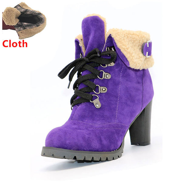 TAOFFEN women high heel half short ankle boots winter martin snow botas fashion footwear warm heels boot shoes AH195 size 32-43