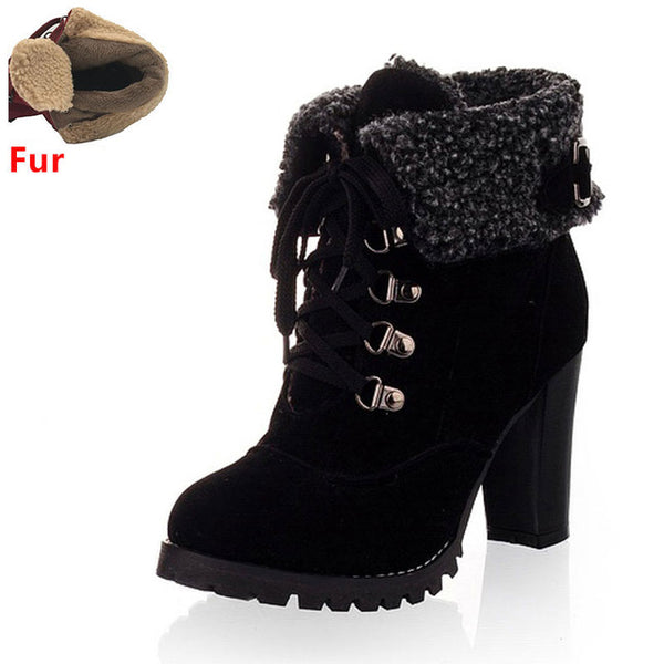 TAOFFEN women high heel half short ankle boots winter martin snow botas fashion footwear warm heels boot shoes AH195 size 32-43