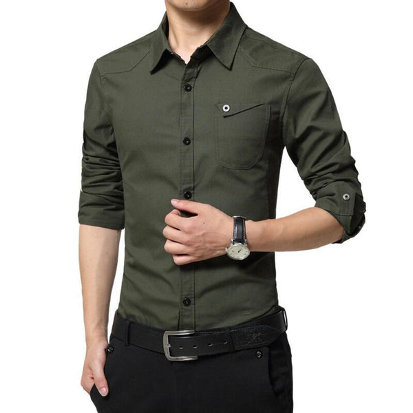LiSENBAO Plus Size M-5XL High quality Summer men's military uniform style men Casual long sleeved shirt leisure Casual Shirt Men