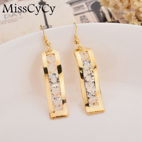 MissCyCy Gold Colors Hanging Earings Fashion Jewelry Fine Crystal Drop Earrings For Women 2017 New