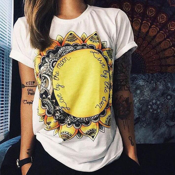 CWLSP Fashion Women T Shirts Short Sleeve women Print Letters T-Shirts Female Retro Graffiti Flower Tops Tee Lady T Shirts QA876