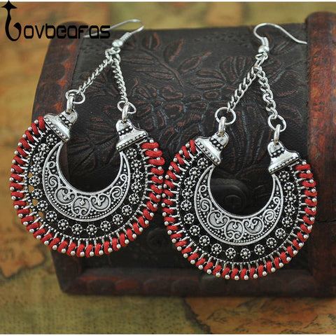 LOVBEAFAS 2017 Fashion Boho Drop Earrings For Women Jewelry Vintage Silver Long Earrings Bohemian Rope Wrap Earrings bijoux