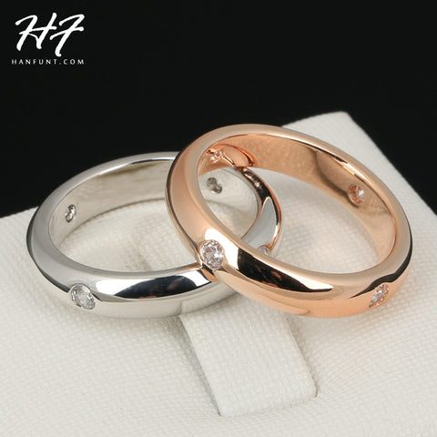 Simple CZ Lover's Ring Rose Gold Color Burnish 4 Pieces Rhinestone Flush Setting Wedding Band for Women R241 R242