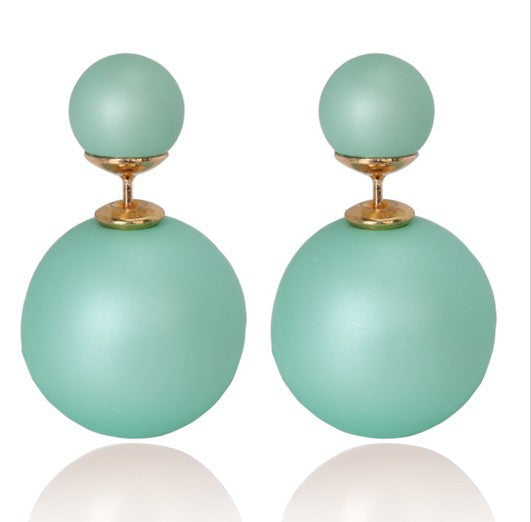 Free delivery 2017 double circuit face imitation pearl stud  lady earring face dual two-lane wear big earrings colorful