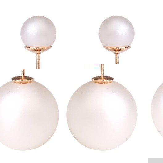 Free delivery 2017 double circuit face imitation pearl stud  lady earring face dual two-lane wear big earrings colorful