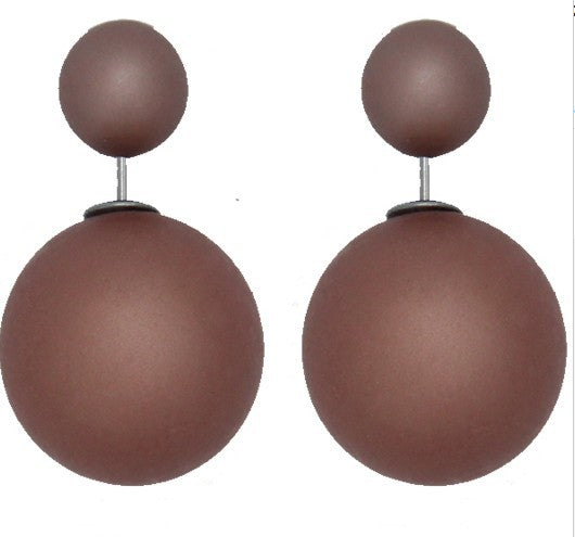 Free delivery 2017 double circuit face imitation pearl stud  lady earring face dual two-lane wear big earrings colorful