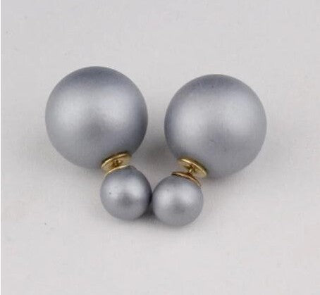 Free delivery 2017 double circuit face imitation pearl stud  lady earring face dual two-lane wear big earrings colorful