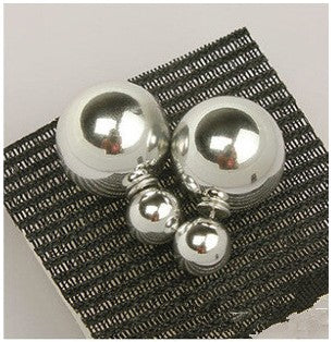 Free delivery 2017 double circuit face imitation pearl stud  lady earring face dual two-lane wear big earrings colorful