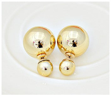 Free delivery 2017 double circuit face imitation pearl stud  lady earring face dual two-lane wear big earrings colorful