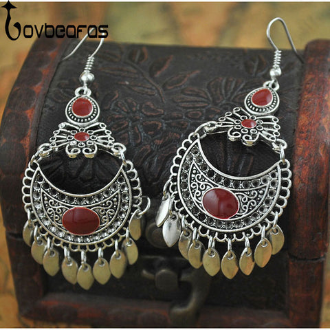 LOVBEAFAS 2017 Fashion Boho Earrings For Women Jewelry Ethnic Long Drop Tassel Red/Blue/White/Black Enamel Vintage Earrings