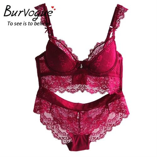 Burvogue New Lace Lingerie Bra Set Women Sexy Bra Set Push Up Bras Underwear Sets Plus size Adjustable Bras and Panties Set