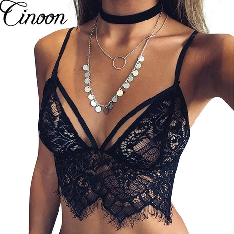 CINOON Lace Bra Top Wireless Cups Brassiere Sexy Fashion Eyelash Bralette Cute Crop Top bra Underwear Intimate Tops