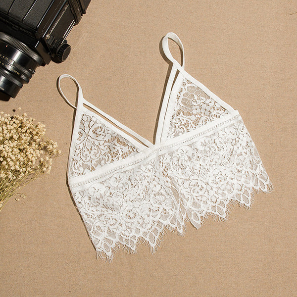 CINOON Lace Bra Top Wireless Cups Brassiere Sexy Fashion Eyelash Bralette Cute Crop Top bra Underwear Intimate Tops