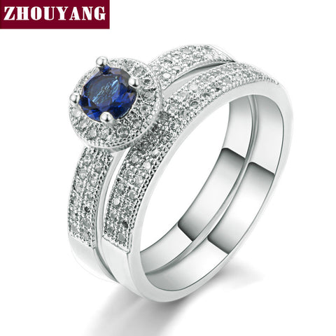 Silver Color Blue Crystal Ring Set Fashion Wedding & Engagement Ring Set Jewelry For Women with Austrian Crystal ZYR506