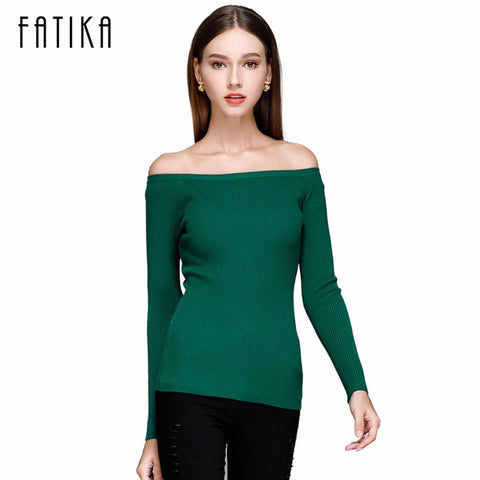 FATIKA Autumn and Winter Basic Women Sweater slit neckline Strapless Sweater thickening Sweater Off Shoulder Pullover Sweaters