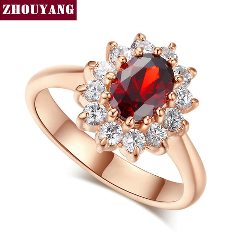 Top Quality ZYR187 Red Crystal Created Red Crystal Wedding Ring Rose Gold Color Austrian Crystals Full Sizes Wholesale