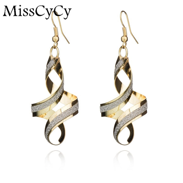 MissCyCy Hot Sales Fashion Brand Jewelry Rhinestone Earring Punk Simple Generous Alloy Spiral Drop Earrings Wholesale Gifts