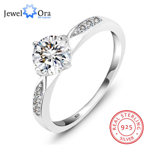 Genuine 925 Sterling Silver Ring Classic Wedding Ring Jewelry CZ Zircon Sterling Silver Rings For Women (JewelOra RI101321)