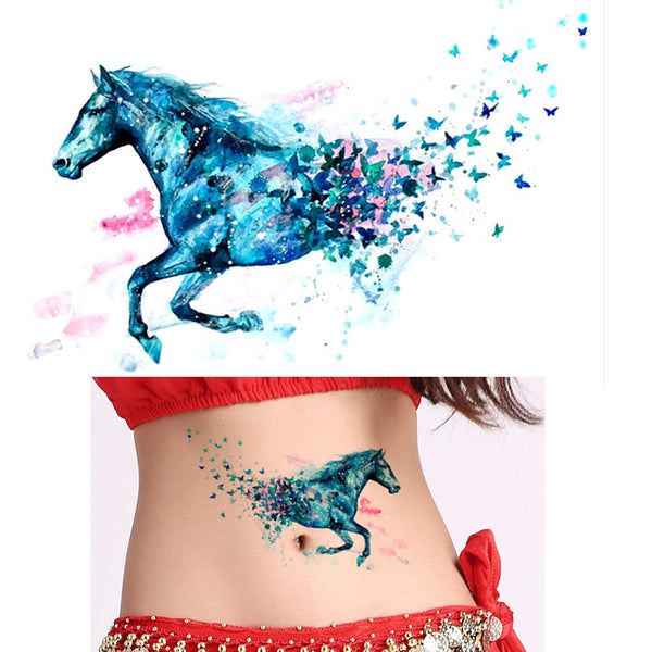 1 Sheet Beauty Decal Waterproof Tattoo Sticker Cute Colored Horse Animal Pattern Women Girl Body Art Temporary Tattoo Removable