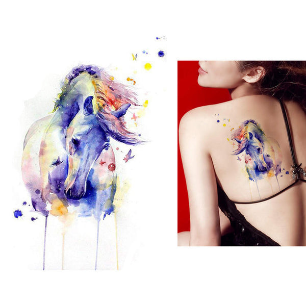 1 Sheet Beauty Decal Waterproof Tattoo Sticker Cute Colored Horse Animal Pattern Women Girl Body Art Temporary Tattoo Removable