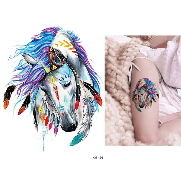 1 Sheet Beauty Decal Waterproof Tattoo Sticker Cute Colored Horse Animal Pattern Women Girl Body Art Temporary Tattoo Removable