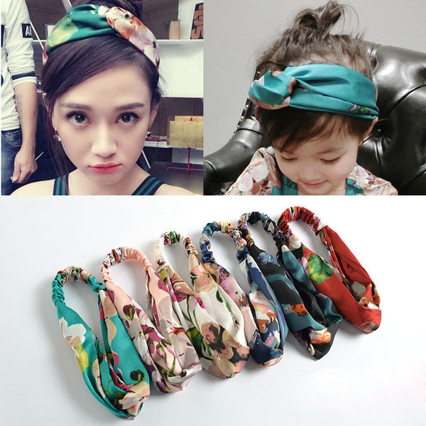 Hair Accesorries Headbands for Women Head band Girl Hairbands Floral Print Silk Satin fabric Hair Band Elastic Cross Turban