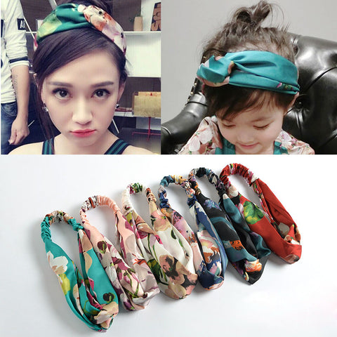 Hair Accesorries Headbands for Women Head band Girl Hairbands Floral Print Silk Satin fabric Hair Band Elastic Cross Turban