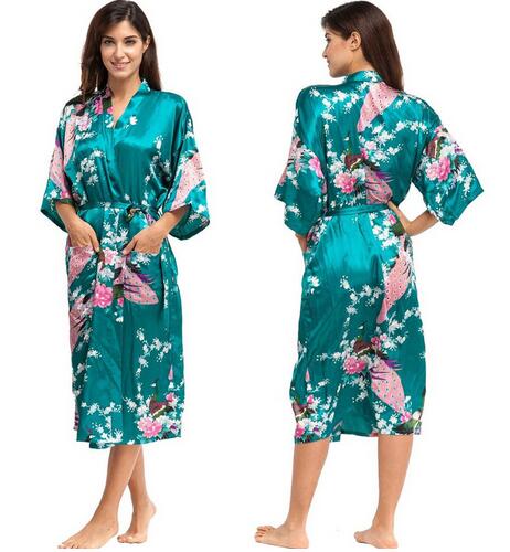 Hot Sale Blue Female Silk Rayon Robes Gown Kimono Yukata Chinese Women Sexy Lingerie Sleepwear Plus Size S M L XL XXL XXXL A-046