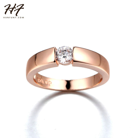 Rose Gold Color CZ Crystal High Polish Wedding Band Ring for Man and Woman R400