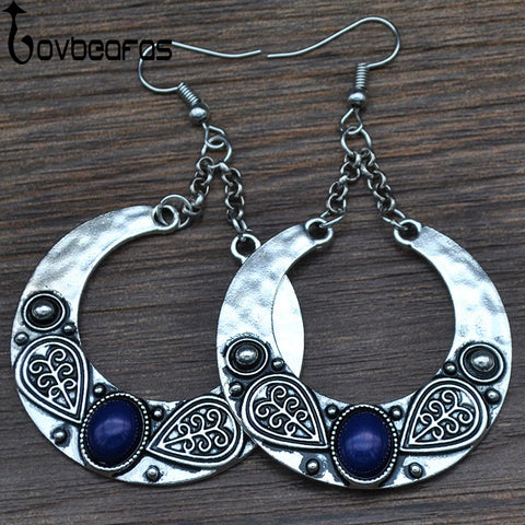 LOVBEAFAS 2017 Fashion Boho Big Drop Earrings For Women Jewelry Brinco Carved Vintage Tibetan Silver Bohemian Long Earrings