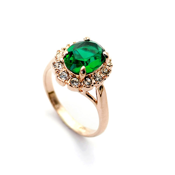 ZHOUYANG Top Quality Rose Gold Color Created Green Crystal Finger Rings Elegant Brand Jewelry CZ Austrian Crystal For Women R088