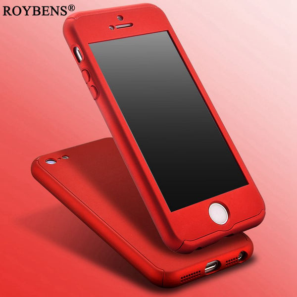 Roybens For iPhone 5S Case 360 Degree Coverage Full Protection Case For iPhone 5 5S SE Luxury Hard PC Cover + Clear Glass Film