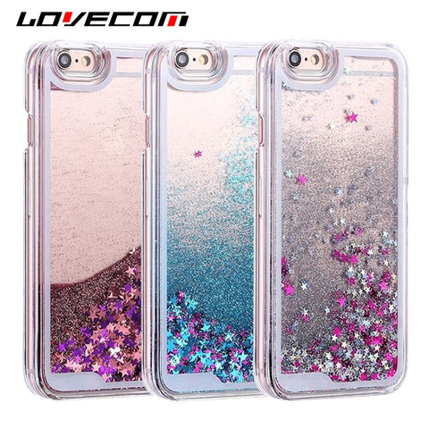 LOVECOM For iPhone 6 6S 7 Plus 4 4S 5 5S SE 5C Phone Cases Glitter Stars Dynamic Liquid Quicksand PC Hard Back Cover Capa Shell