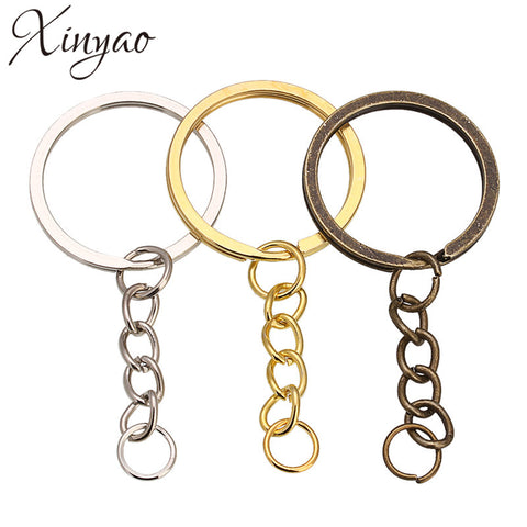 XINYAO 30 pcs/lot Key Ring Key Chain Rhodium Gold Bronze Color 60mm Long Round Split Keychain Keyrings Jewelry Making Wholesale