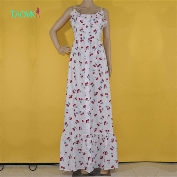 Russian famous TaoVK fashion  summer women long Cherry printing white empire strapless floor length dresses