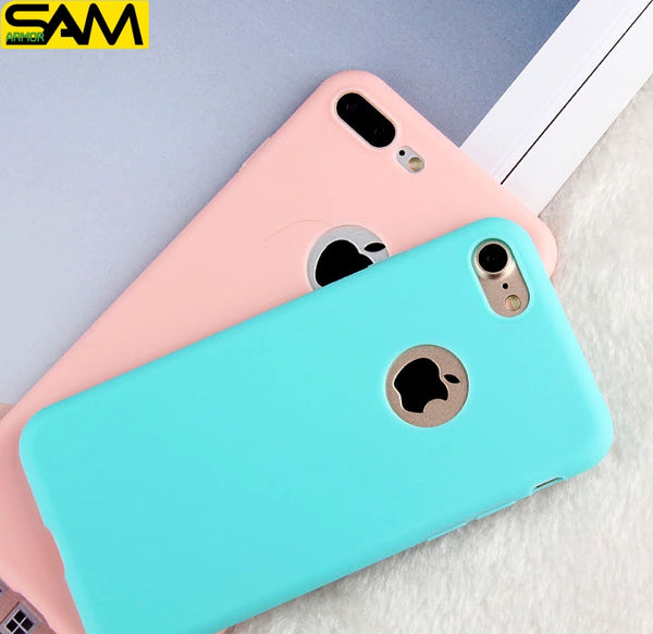 Candy  Soft TPU Silicon phone cases Coque with logo window Accessories For iPhone 5 5S SE 6 6S 7 Plus Fundas luxury Cover Coque