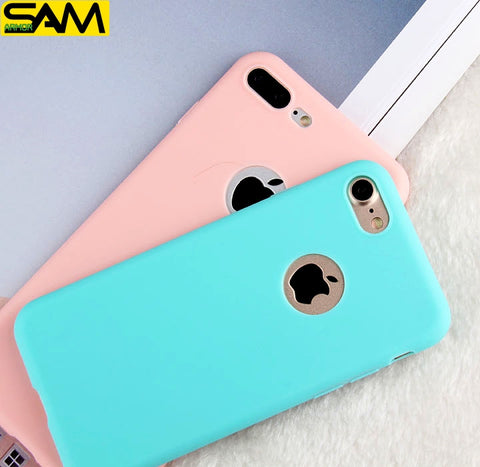 Candy  Soft TPU Silicon phone cases Coque with logo window Accessories For iPhone 5 5S SE 6 6S 7 Plus Fundas luxury Cover Coque