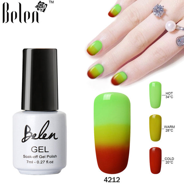 Belen 3 in 1 Thermal Color Changing Nail Art Polish Soak Off UV LED Gel Lacquer Gel Polish Chameleon Salon Soak Off Nail Art 7ml