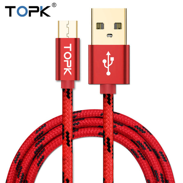 TOPK Original Micro USB Cable with Metal Shell Gold-plated Connector Braided Wire for Samsung / Sony / Xiaomi / Android Phone