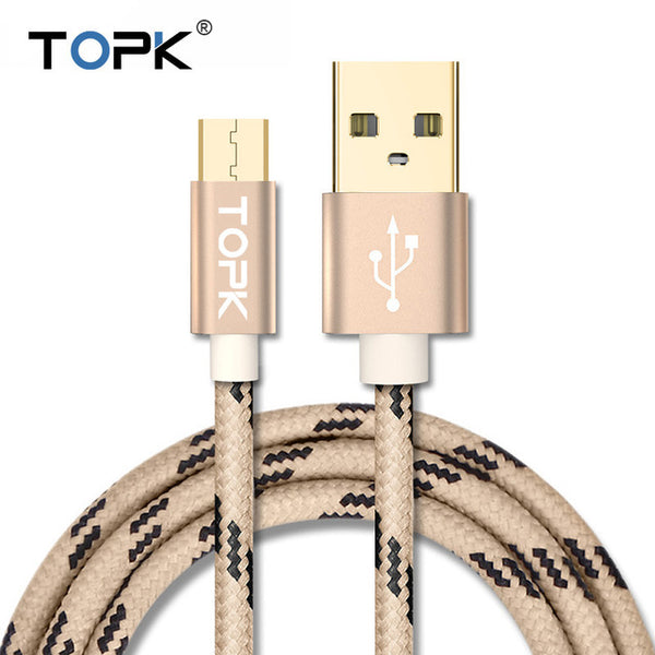 TOPK Original Micro USB Cable with Metal Shell Gold-plated Connector Braided Wire for Samsung / Sony / Xiaomi / Android Phone