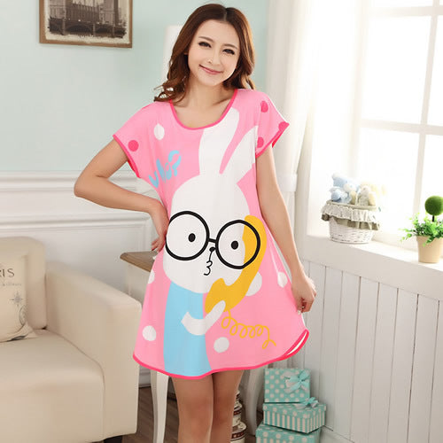 Healthy home dress nightgown women Cartoon Polka Dot Sleepwear Short Sleeve Casual Home Dress Night Shirt Sleepwear Nightwear