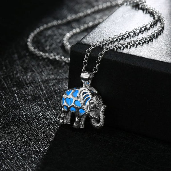"Drop Shipping" Glowing Jewelery Glow in the Dark Locket Silver Luminous Stone Animal Thailand Elephant Pendant Necklace Gifts