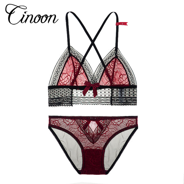 CINOON Lace Bralette Briefs Soft Triangle Bra Panty Sets Sexy Intimates Crop Top Very Sexy Underwear Free shipping